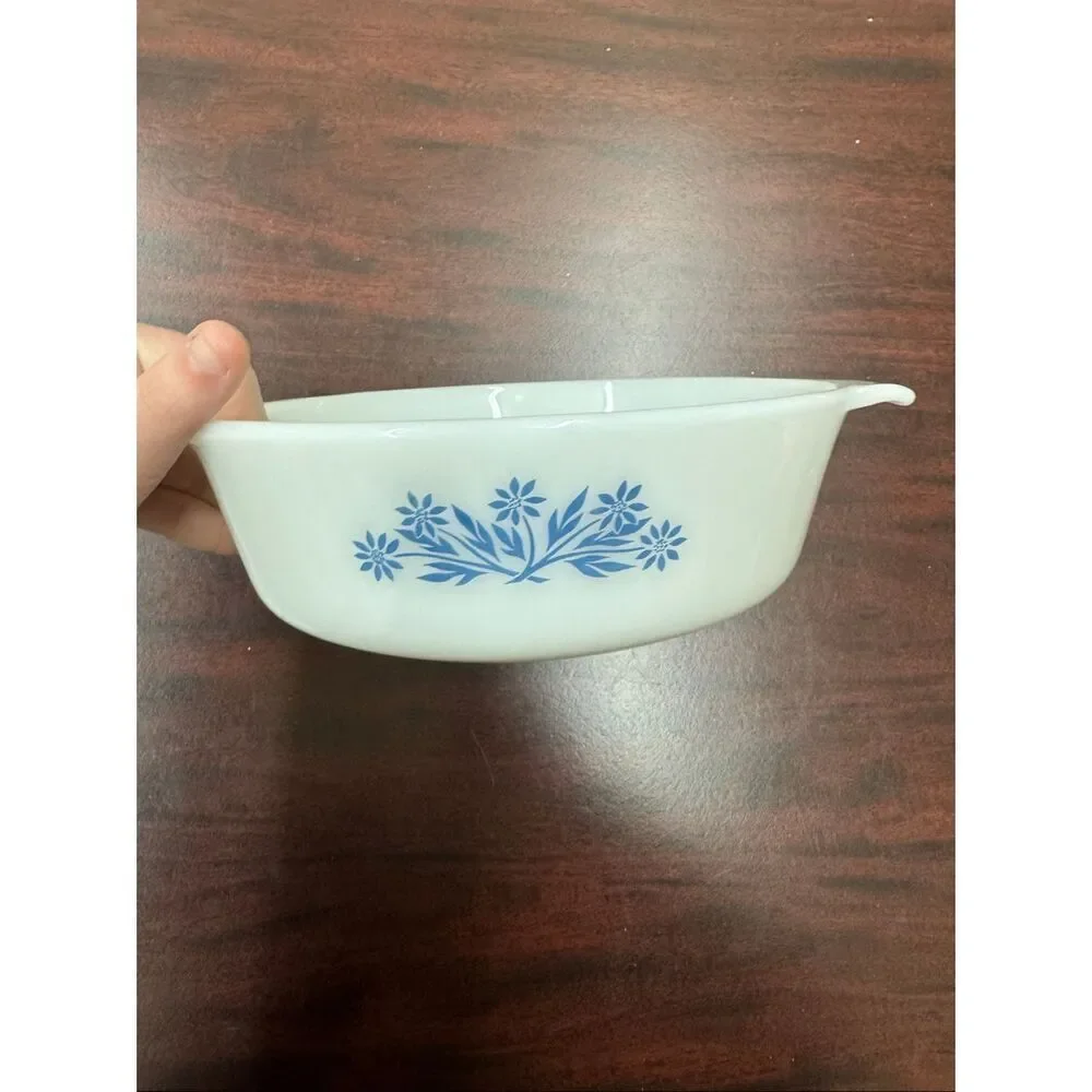 Anchor Hocking Fire King Milk Glass 1 Quart Casserole Dish- Blue Cornflower